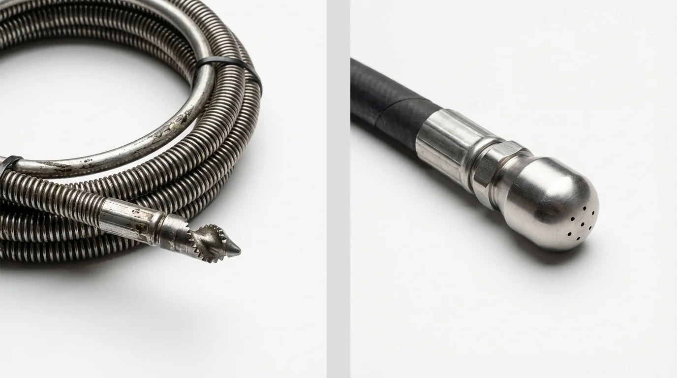 Drain snake cable and hydro jetting nozzle used for drain cleaning in Wessington Springs, SD
