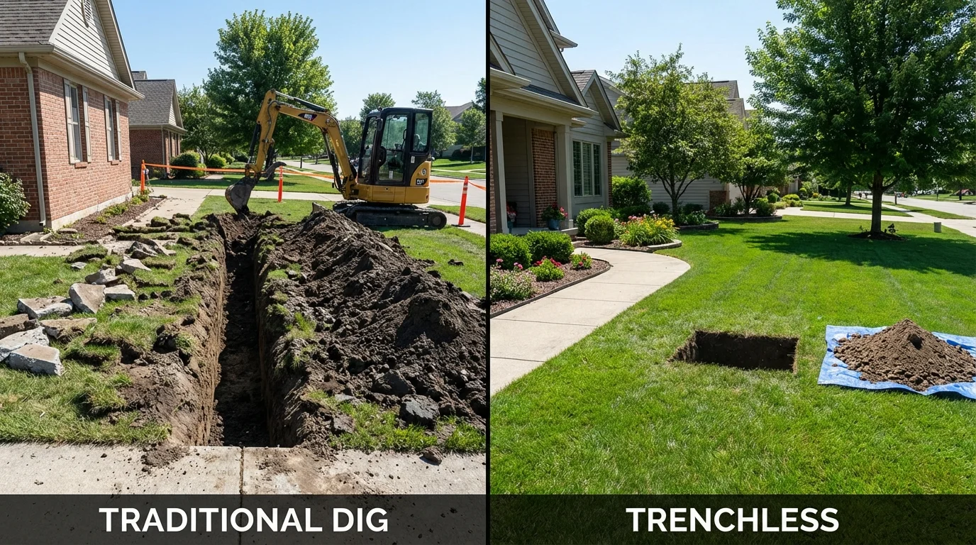 Trenchless sewer repair with minimal yard damage versus traditional excavation in Wessington Springs, SD